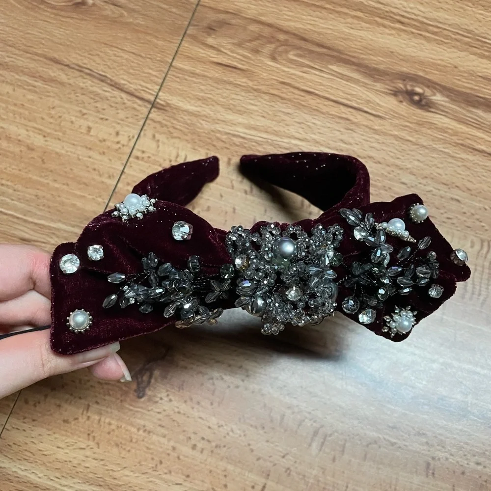 Dark Wine Baroque Bow Embellished Headband